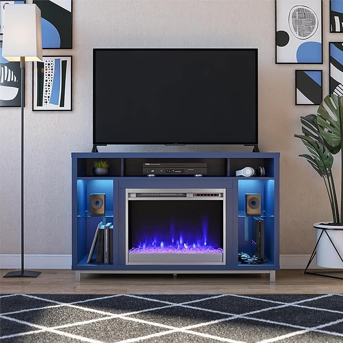 Ameriwood Home Lumina Fireplace TV Stand for TVs up to 48", Navy - LeafyLoom