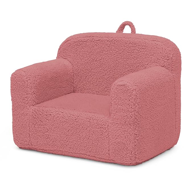 Delta Children Sherpa Cozee Chair - Foam Kids Chair for Ages 18 Months and Up, Rose - LeafyLoom