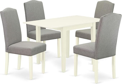 East West Furniture 1NDEN5-LWH-06 5 Piece Dining Set for 4 Includes a Rectangle Kitchen Table with Dropleaf and 4 Dark Shitake Linen Fabric Upholstered Chairs, 30x48 Inch - LeafyLoom