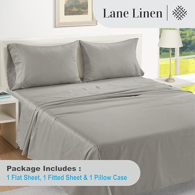 LANE LINEN 100% Egyptian Cotton Bed Sheets - 1000 Thread Count 3-Piece Twin XL Set Long Staple Bedding Sateen Weave Luxury Hotel Fits Upto 16" Mattress Silver - LeafyLoom