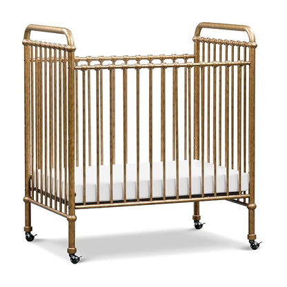 NAMESAKE Abigail 3-in-1 Convertible Mini Metal Crib in Vintage Gold, Greenguard Gold Certified - LeafyLoom