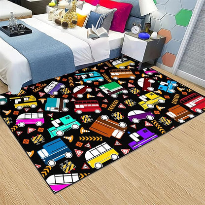 Car Rug Play Mat Kids Rugs for Playroom Car Rug for Boys Room Kids Mat Construction Play Mat Car Play Rug Car Carpet for Kids Carpet for Bedroom Truck Rugs for Boys Room,Black 3'×5' - LeafyLoom