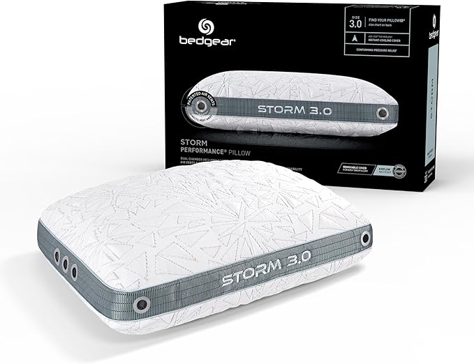 Bedgear Storm Performance Pillow - Size 3.0 - Cooling Bed Pillow for Hot Sleepers - Medium-Firm Pillow for All Sleep Positions, Hypoallergenic, Washable & Removable Cover - LeafyLoom