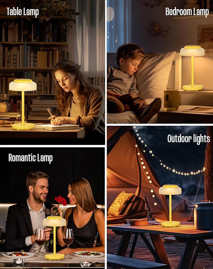 QiMH Battery Operated LED Table Lamp, 5000mAh Cordless Desk Lamp with 3 Level Brightness Touch Control, Mini Rechargeable Night Light for Living Room, Bedroom, Outdoor bar (Yellow) - LeafyLoom