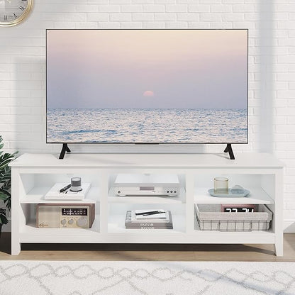 TV Stand for 75 inch TV with Storage,Modern TV Entertainment Center for Bedroom,TV Media Console Table with 6 Open Storage Shelve,63 inch Wood TV Cabinet White - LeafyLoom