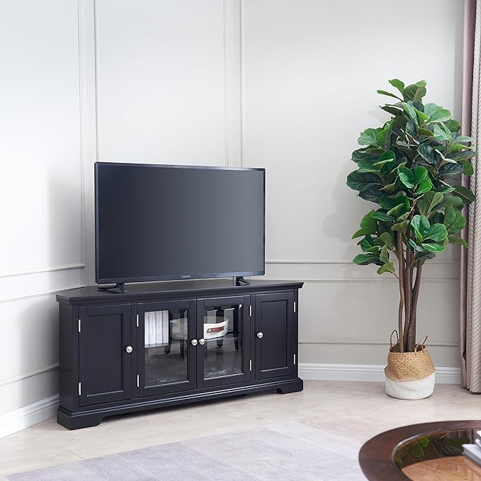 Leick Home 83386 Corner TV Stand with Enclosed Storage For 65" TV's, Black - LeafyLoom