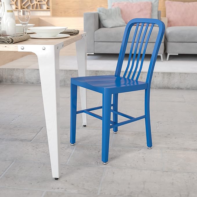 Flash Furniture Commercial Grade Blue Metal Indoor-Outdoor Chair - LeafyLoom