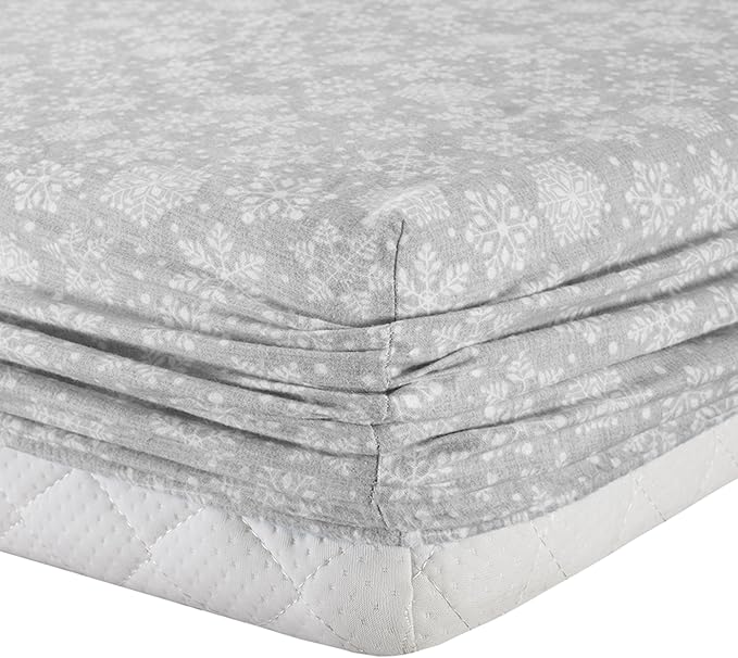 Comfort Spaces Cotton Flannel Breathable Warm Deep Pocket Sheets with Pillow Case Bedding, Full, Grey Snowflakes 4 Piece - LeafyLoom