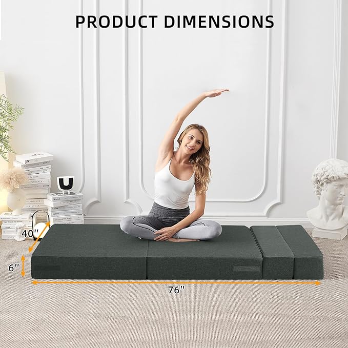 Convertible Folding Sofa Bed - Sleeper Chair with Pillow, Modern Linen Fabric Floor & Futon Couch, Foldable Mattress for Living Room/Dorm/Guest/Home Office/Apartment, Standard Size, Dark Gray - LeafyLoom