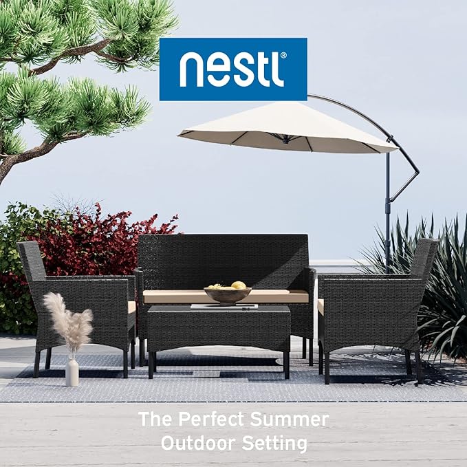 Nestl Outdoor Patio Furniture Sofas, Standard, Black Base/Beige Cushions - LeafyLoom