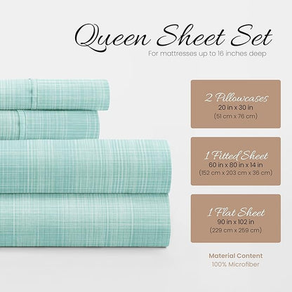 Linen Market 4 Piece Queen Bedding Sheet Set (Aqua Thatch) - Sleep Better Than Ever with These Ultra-Soft & Cooling Bed Sheets for Your Queen Size Bed - Deep Pocket Fits 16" Mattress - LeafyLoom