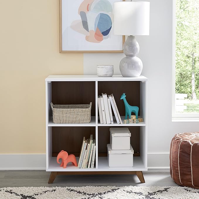 DaVinci Otto Convertible Changing Table and Cubby Bookcase in White and Walnut - LeafyLoom