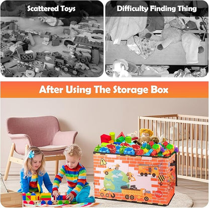 Large Toy Box Chest, Collapsible Sturdy Toy Storage Organizer for Kids, Boys, Girls, 25"x13"x16" Toy Chest Storage Bins with Lids Toy Bins Baskets Boxes for Living Room, Playroom, Nursery, Orange - LeafyLoom