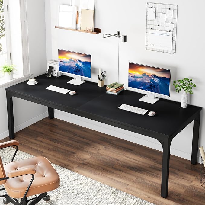 78.7 Inches Extra Long Two Person Office Desk,Double Workstation for Home Office,Black - LeafyLoom