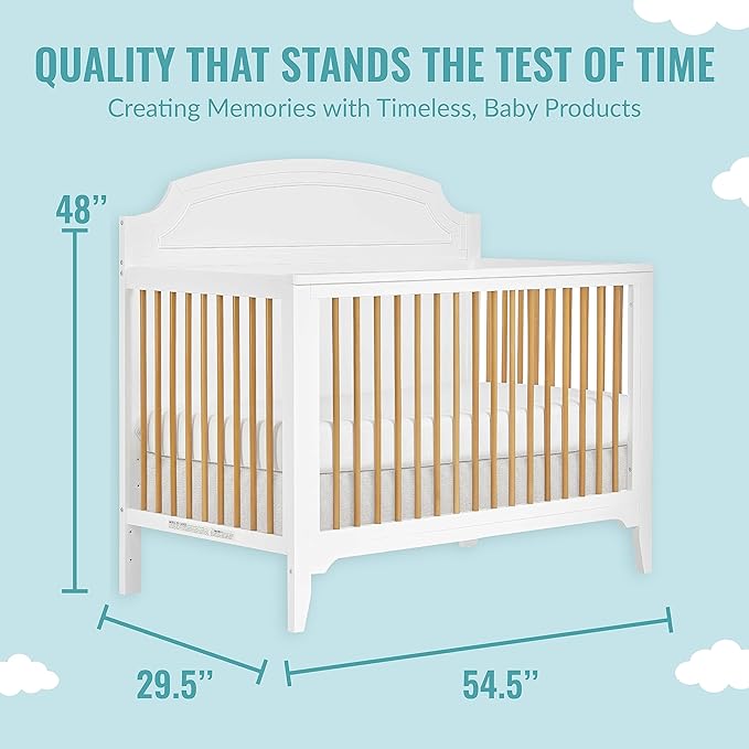 JPMA & Greenguard Gold Certified Milton 5-in-1 Convertible Crib Made with Sustainable New Zealand Pinewood in White and Natural, Non-Toxic Finish - LeafyLoom