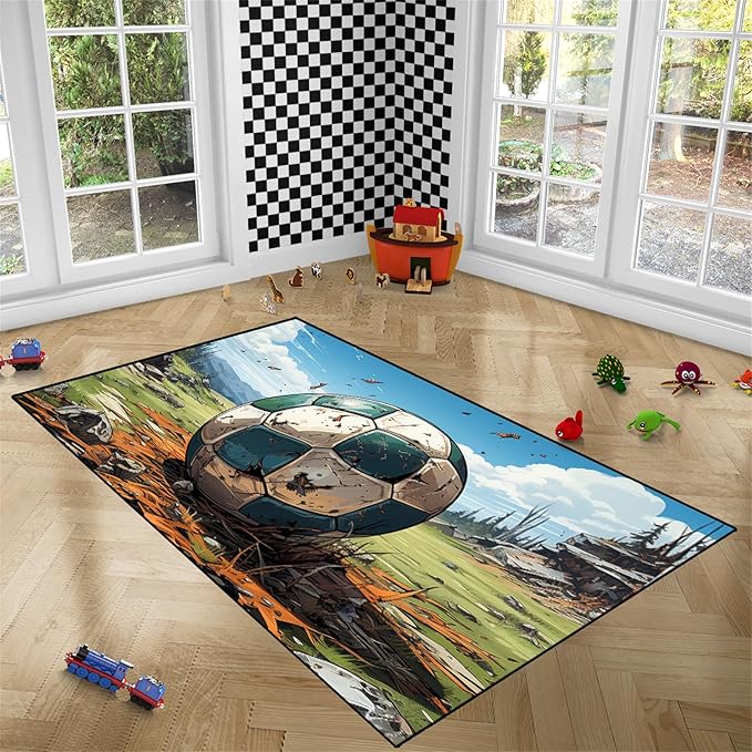 Football Rug for Boys Bedroom - Kids Rug Football Rug Basketball Rugs for Teen Boys Bedroom Football Carpet for Boys Bedroom Football Rugs for Boys Girls Sports Room,5'×7' - LeafyLoom