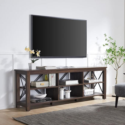 Henn&Hart Rectangular TV Stand for TV's up to 80" in Alder Brown, Electric Fireplace TV Stands for the Living Room - LeafyLoom