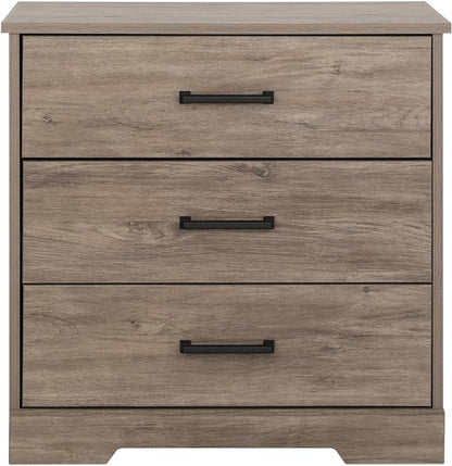 Prepac Three Drawer Nightstand, 16.25in x 27.5in x 26.75in, Rustic Brown - LeafyLoom