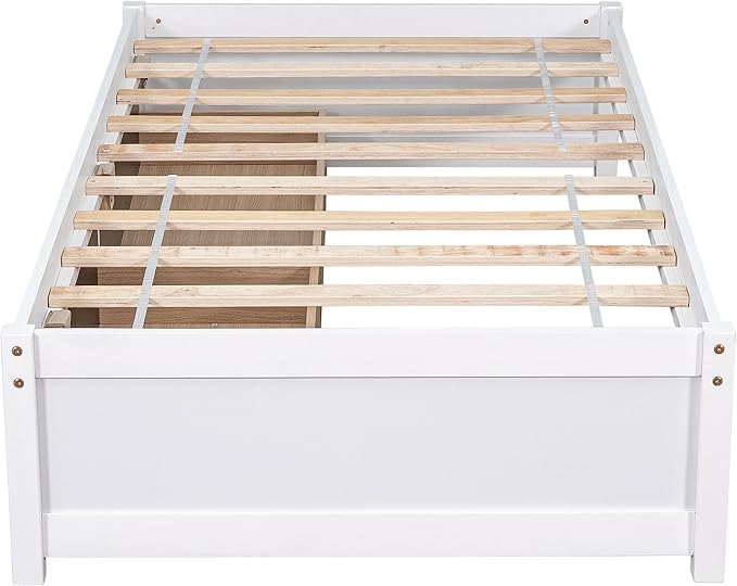 Twin Bed with 2 Storage Drawers, Solid Pinewood Twin Size Bed Frame,for Boys/Girls/Teens Bedroom, Easy to Assemble, No Box Spring Needed,White - LeafyLoom