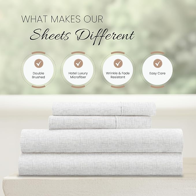 Linen Market 4 Piece Full Bedding Sheet Set (White Chambray) - Sleep Better Than Ever with These Ultra-Soft & Cooling Bed Sheets for Your Full Size Bed - Deep Pocket Fits 16" Mattress - LeafyLoom