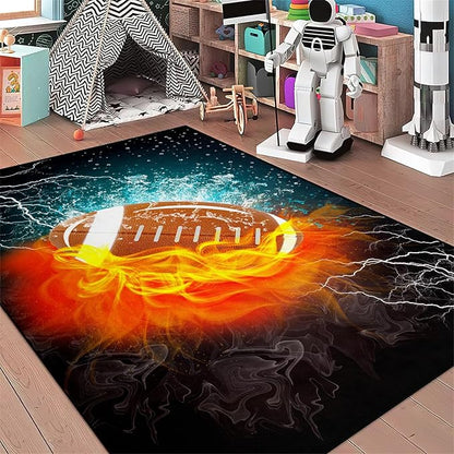 Football Rug Football Decor for Boys Bedroom Football Rug Water and Fire Cool Room Decoration Soccer Rug for Boys Room Football Printed Rug for Kids Room Playmat Rugs for Kids Room Living Room,3'×5' - LeafyLoom