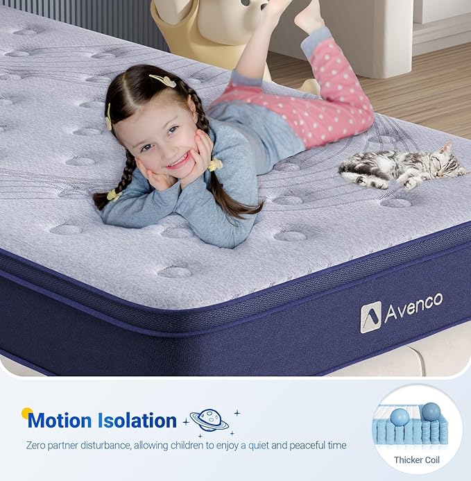 Avenco Twin Mattresses, Hybrid Mattress Twin 10 Inch, Medium Firm Twin Mattress in a Box for Pressure Relief and Sound Sleep, Wrapped Coils and CertiPUR-US Foam, Soft Breathable Fabric - LeafyLoom