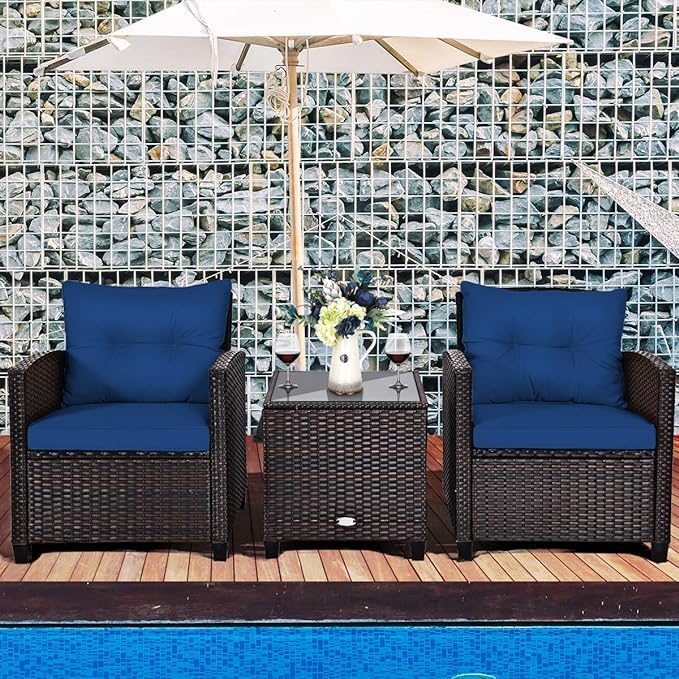 3 PCS Patio Furniture Set, OneSize, Navy - LeafyLoom