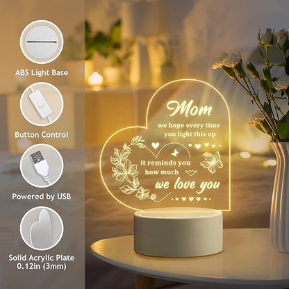 Mothers Day Gift for Mom from Daughter or Son, Thoughtful Birthday Gifts for Mom - Heart-shaped Night Light with Warm Words - Best Mom Gift Ideas - Perfect Mom Birthday Gifts - LeafyLoom