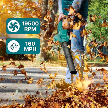 Leaf Blower Cordless with 2 * 20V Battery and Charger,2 Speed Levels, Electric Lightweight Leaf Blowers for Lawn Care, Yard, Sidewalk and Snow Blowing, Non-Slip Hand Blower - LeafyLoom