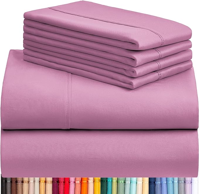 LuxClub 6 PC California King Sheet Set, Breathable Luxury Bed Sheets, Deep Pockets 18" Wrinkle Free Cooling Sheets Machine Washable Hotel Bedding Silky Soft - Light Plum Cal King - LeafyLoom