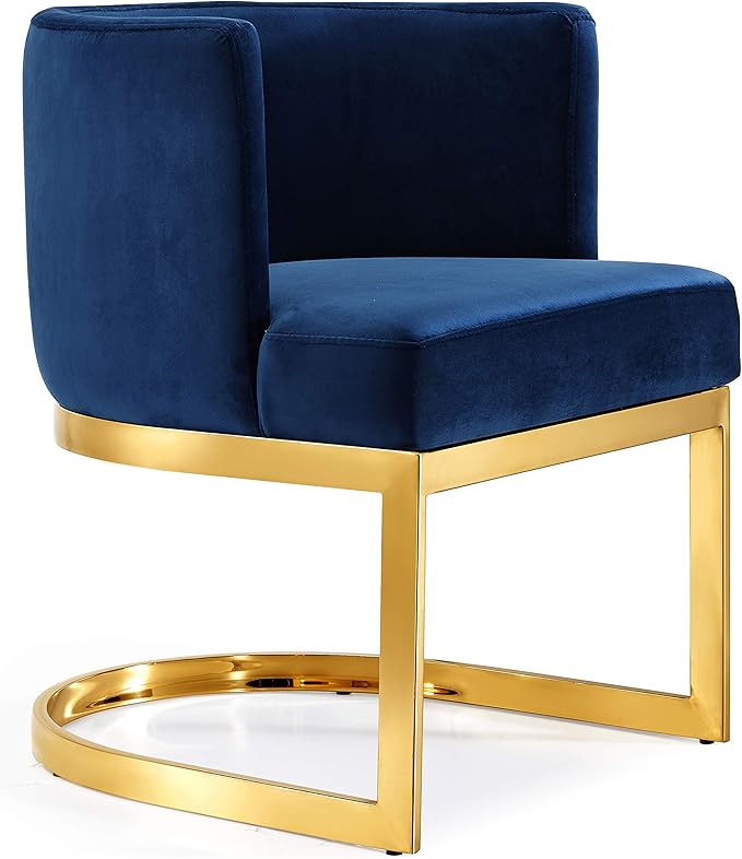 Meridian Furniture Gianna Collection Modern | Contemporary Velvet Upholstered Dining Chair with Polished Gold Metal Frame, 24" W x 22" D x 29.5" H, Navy - LeafyLoom