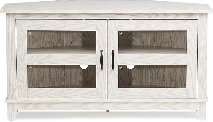 ROCKPOINT Modern Farmhouse 44inch Corner Universal TV Stand Living Room Storage Console, Entertainment Center,White - LeafyLoom