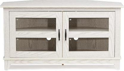 ROCKPOINT Modern Farmhouse 44inch Corner Universal TV Stand Living Room Storage Console, Entertainment Center,White - LeafyLoom