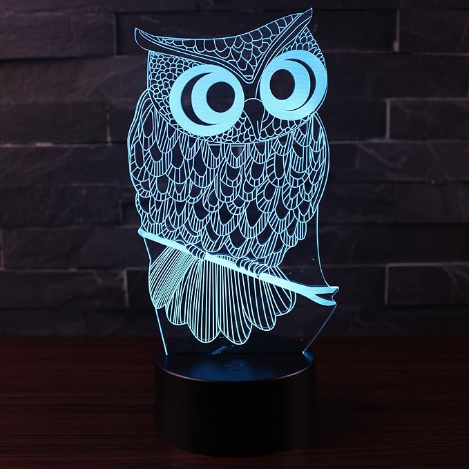 3D Illusion Night Light Owl Toys, Owl Bedside Lights Birthday Gift for Kids, Big Size 7 Color Changing USB LED Table Desk Optical Illusion Lamps Home Decors for Great Xmas Birthday Gifts - LeafyLoom