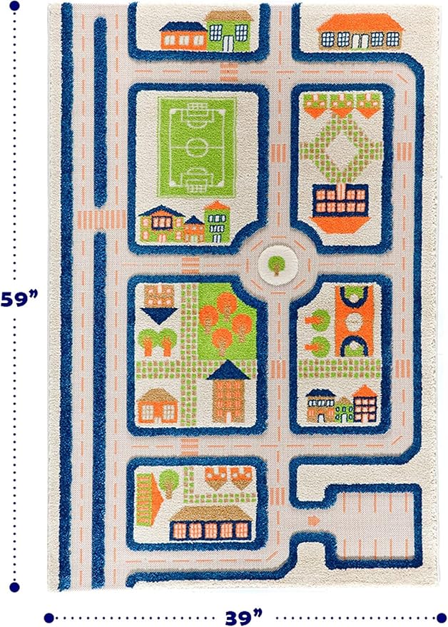 IVI 3D Play Carpets, 71 x 52.5 Inch, Traffic Educational Toddler Mat Rug for Bedroom, Kids Den, or Playroom, Large - LeafyLoom