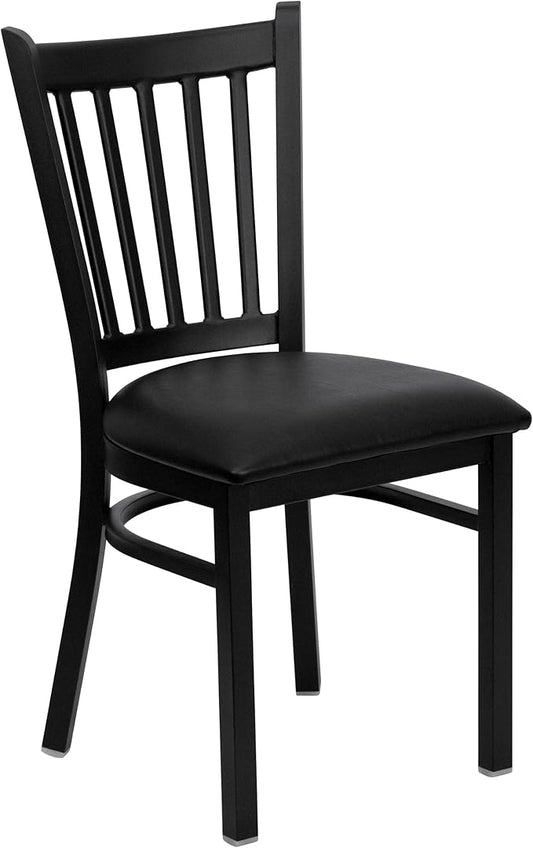 Flash Furniture 4 Pack HERCULES Series Black Vertical Back Metal Restaurant Chair - Black Vinyl Seat - LeafyLoom