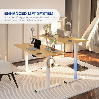 FLEXISPOT Adjustable Desk Quick Assembly Electric Standing Desk with 48 x 24 Inches Whole-Piece Ergonomic Memory Controller Sit Stand Desk(White Frame + 48" Bamboo Texture Desktop) - LeafyLoom