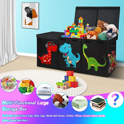 Extra Large Toy Box, Collapsible Sturdy Toy Storage Organizer with Lids, Dinosaur Toy Box for Boys Girls, 41"x14"x16" Kids Toy Chest Bin Box Baskets for Living Room, Playroom, Bedroom, Nursery, Black - LeafyLoom