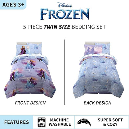 Disney Frozen 2 Kids Bedding Super Soft Comforter and Sheet Set with Sham, 5 Piece Twin Size, "Official" Disney Product By Franco - LeafyLoom