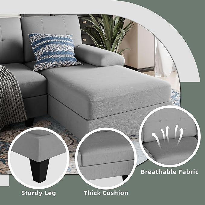 Shintenchi Sectional Couches for Living Room, U Shaped Sofa Couch with Double Chaise, 4-Seat Living Room Furniture Sets with Soft Cushion & Linen Fabric, Light Grey - LeafyLoom