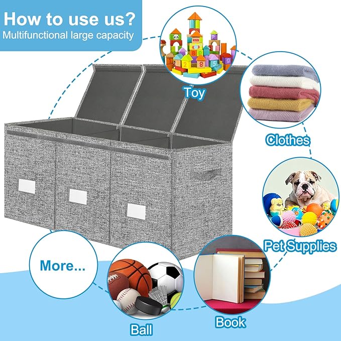 Extra Large 3 in 1 Storage Box, 150L, Grey, Polyester Blend, Waterproof, for Kids Room, Arts & Crafts, 39.4x14.0x16.0 inches - LeafyLoom