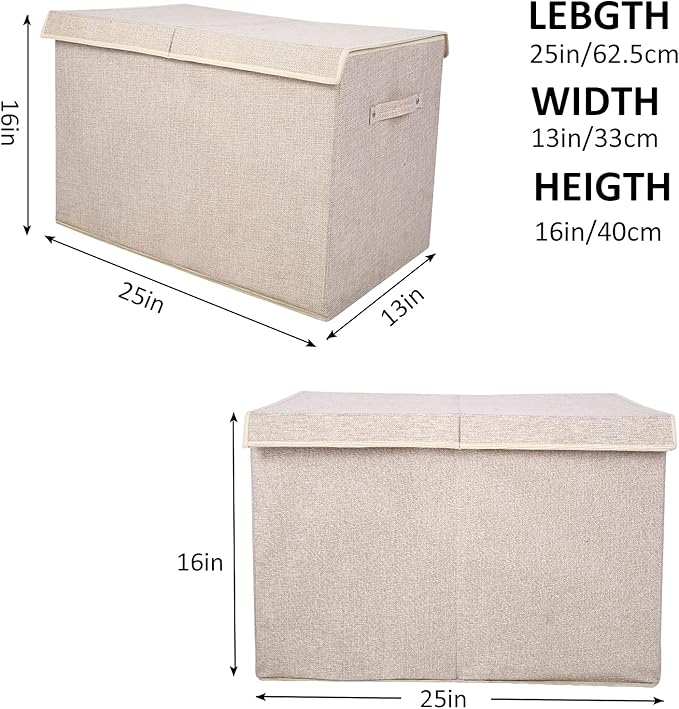 popoly Large Toy Box Chest Storage with Flip-Top Lid, Collapsible Kids Storage Boxes Container Bins for Toys, Playroom Organizers, 25"x13" x16"(Linen Beige) - LeafyLoom