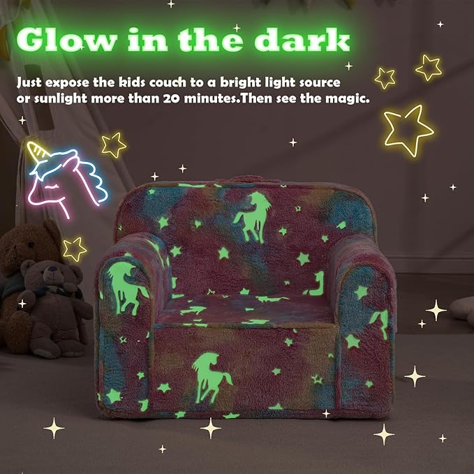 Comfy Toddler Chair Kids Chair,Toddler Foam Chair,Kids Armchair Toddler Couch Baby Kids Sofa Reading Chair with Glow in The Dark(Glow Pink) - LeafyLoom