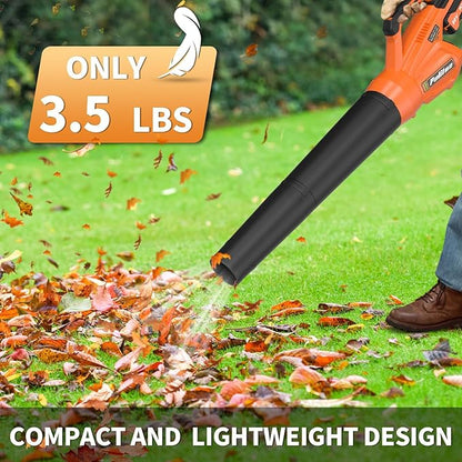 Leaf Blower 20V Leaf Blower Cordless with 4.0Ah Battery and Charger, High Power 400 CFM Electric Leaf Blower, Lightweight Handheld Cordless Blower for Lawn Care Yard Patio Garden Leaves Snow (Orange) - LeafyLoom