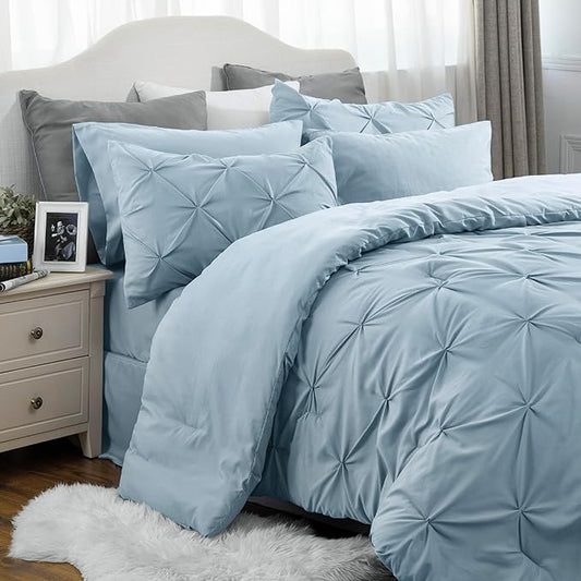 Bedsure Blue Comforter Set Full - Bedding Sets Full 7 Pieces, Bed in a Bag Light Blue Bed Sets with Comforter, Sheets, Pillowcases & Shams, Adult & Kids Bedding - LeafyLoom