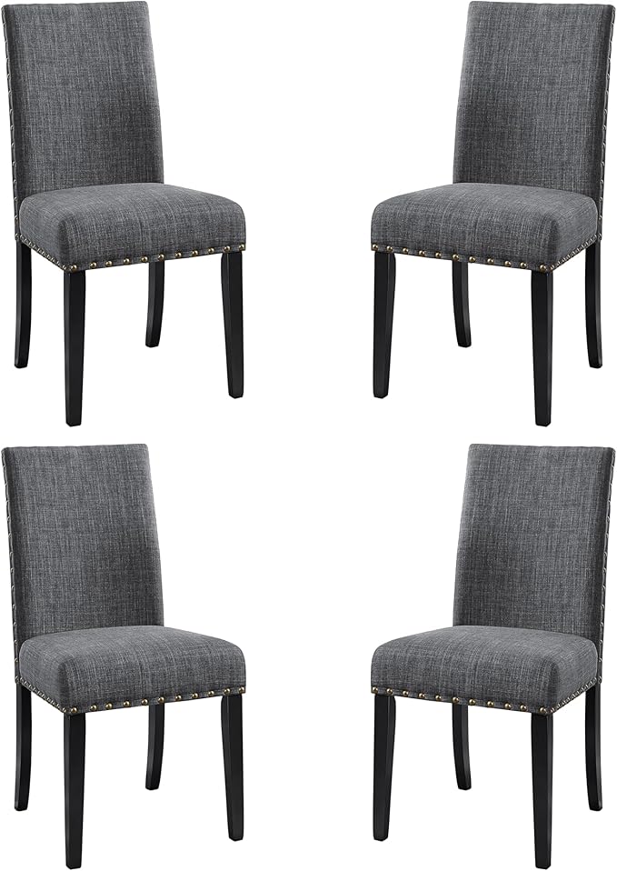 New Classic Furniture Crispin Dining Chair (Set of Four), 100% Polyester Granite Gray Fabric with Espresso Legs - LeafyLoom