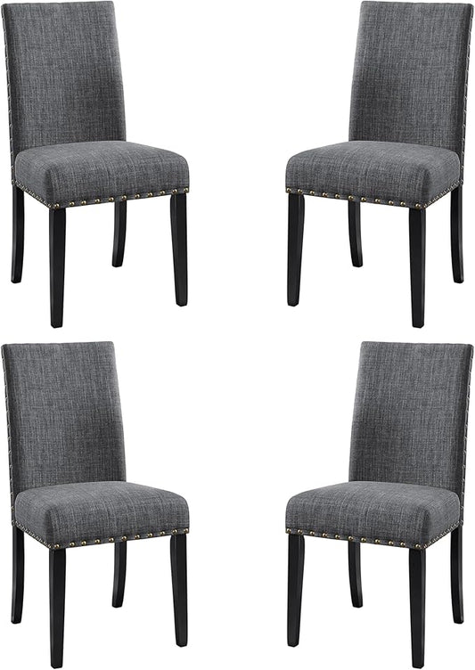 New Classic Furniture Crispin Dining Chair (Set of Four), 100% Polyester Granite Gray Fabric with Espresso Legs - LeafyLoom