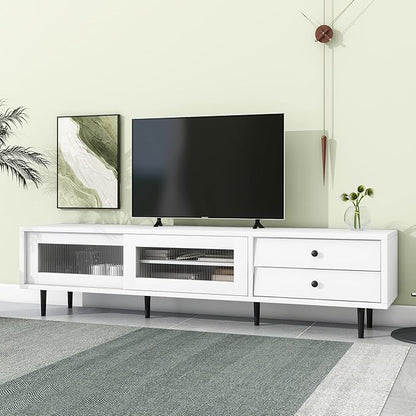 NicBex TV Stand for 75 Inch TV Modern TV Media Console Table with Sliding Fluted Glass Doors,Entertainment Center with Storage for Living Room,70.86 Inch,White - LeafyLoom