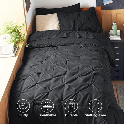 Bedsure Twin XL Comforter Set - Extra Long 5 Pieces Dorm Bedding Sets, Black Bed in a Bag with Comforters, Sheets & Skirt, Pillowcase & Sham - LeafyLoom