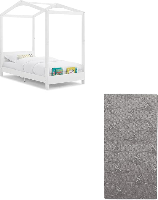 Delta Children Poppy House Twin Bed, Bianca White Snooze 6 inch Memory Foam Twin Mattress (Bundle) - LeafyLoom